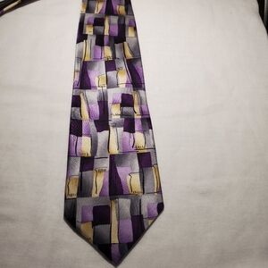 Vtg Umberto Rossi Silk Purple/Gold Abstract Designer Men's Tie